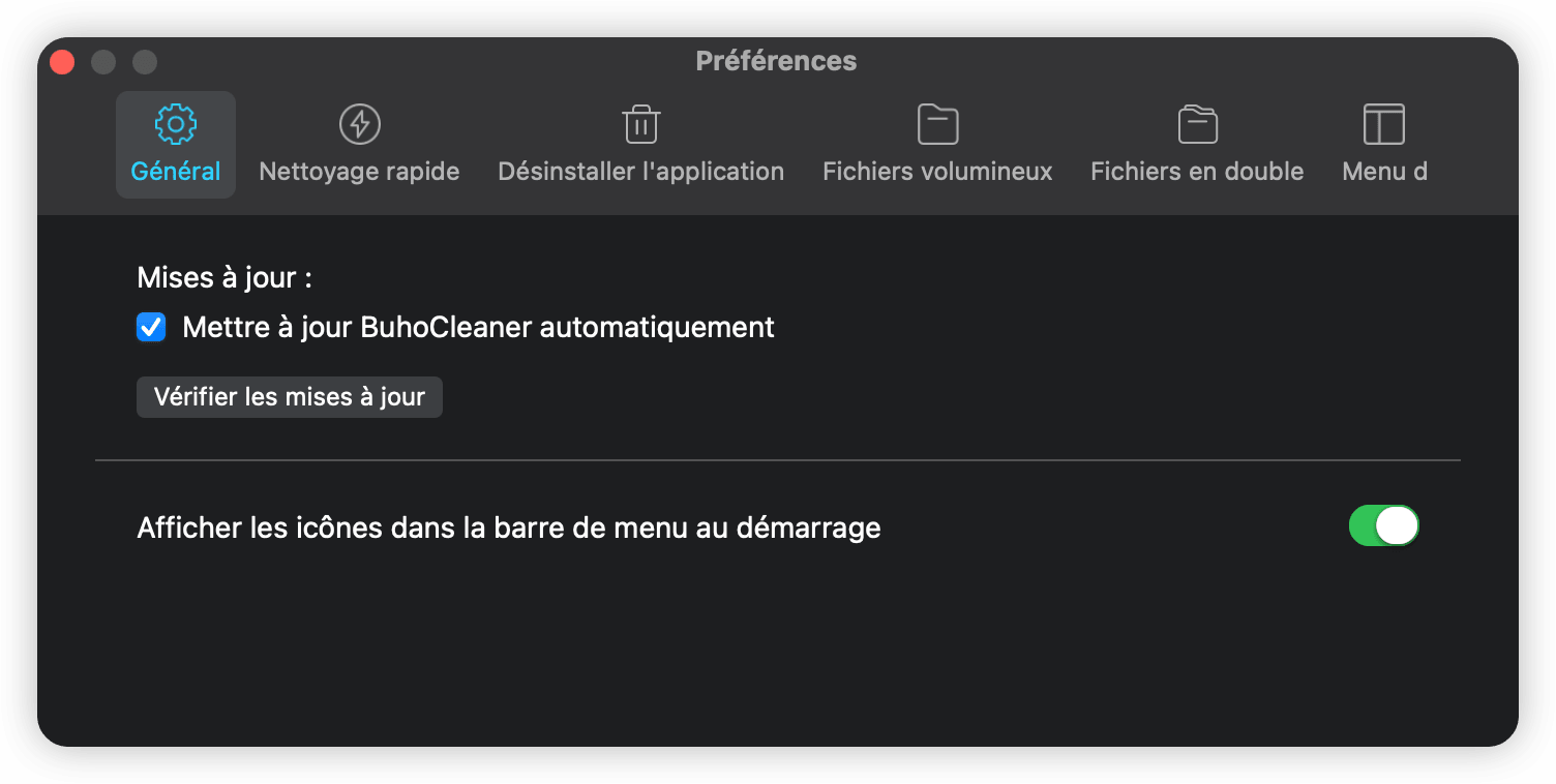 Préférences de BuhoCleaner