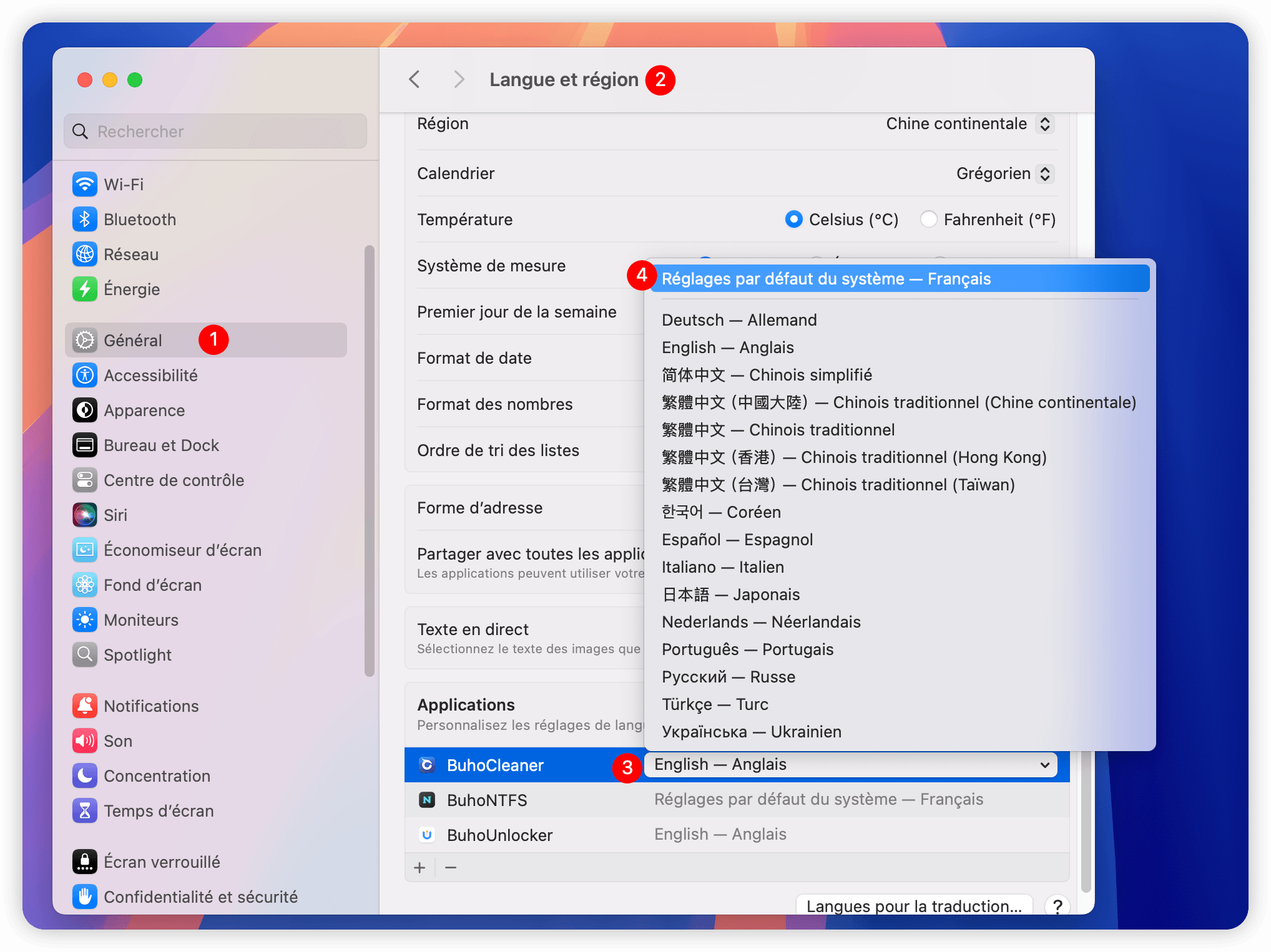 Changer la langue de BuhoCleaner