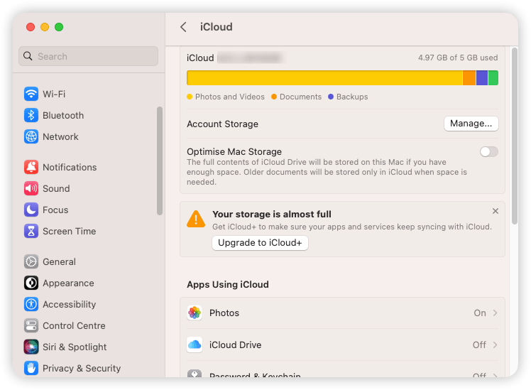 Check iCloud Storage on Mac