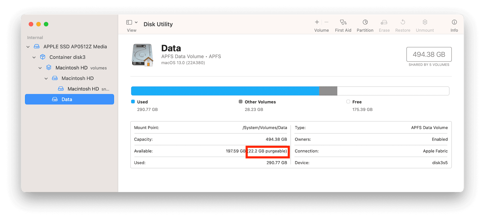 Check Purgeable Space on Mac with Disk Utility