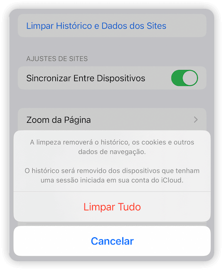 Limpar dados e histórico do navegador