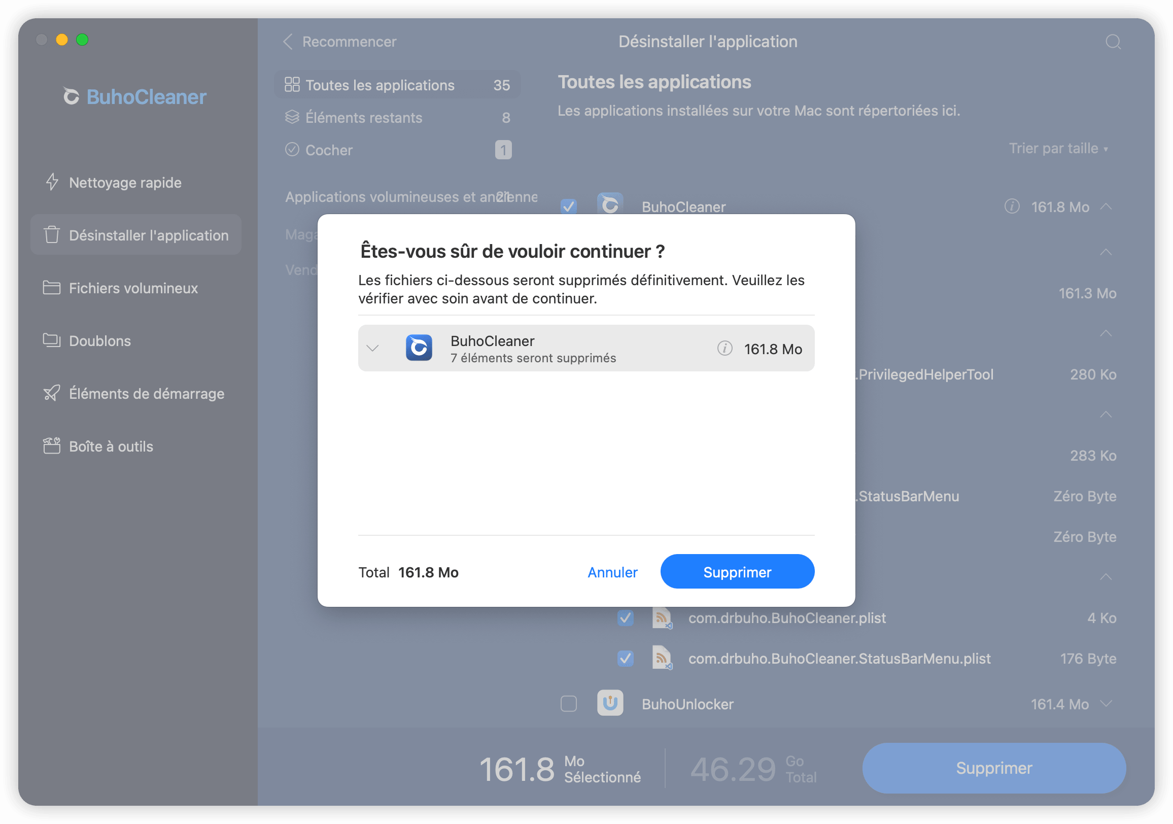 Confirmez votre désinstallation
