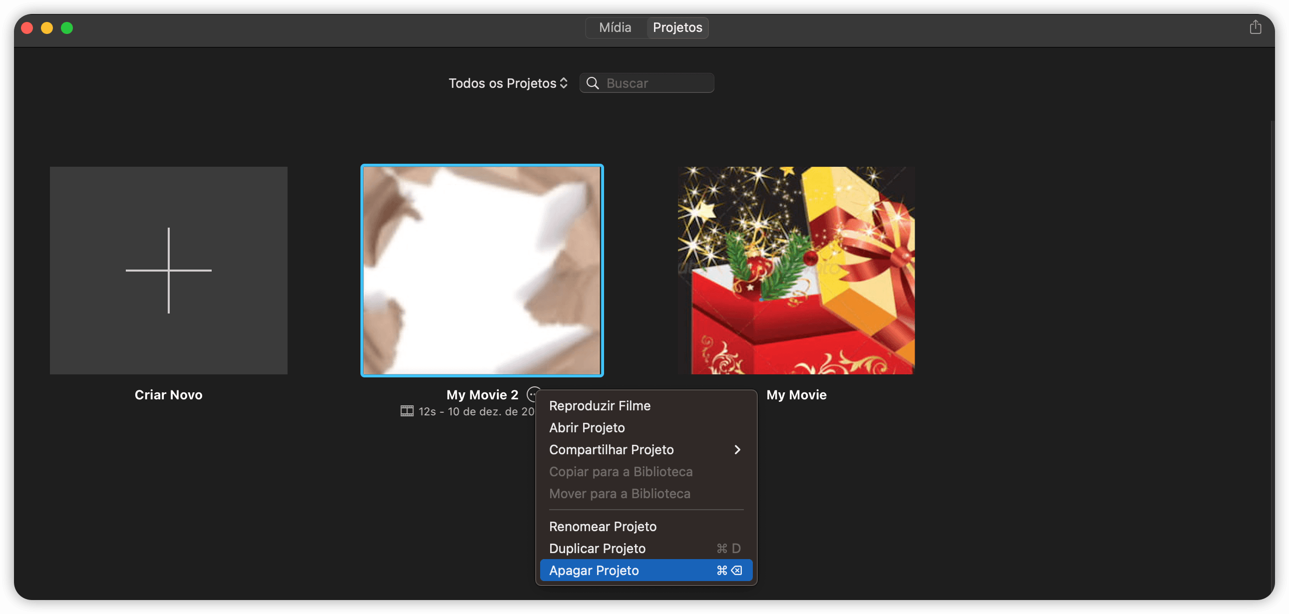 Delete iMovie Projects