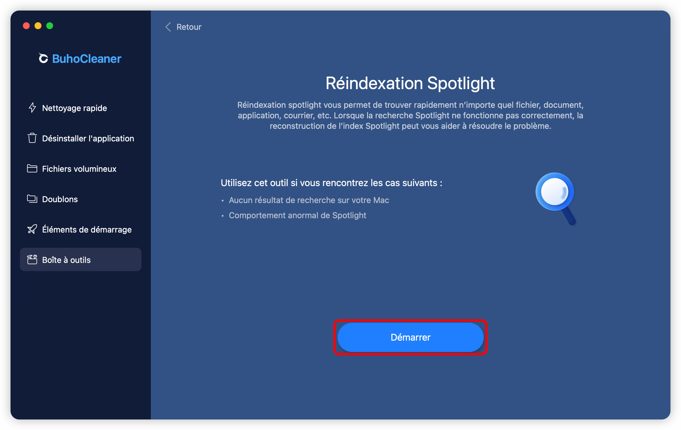 Démarrer la réindexation de Spotlight