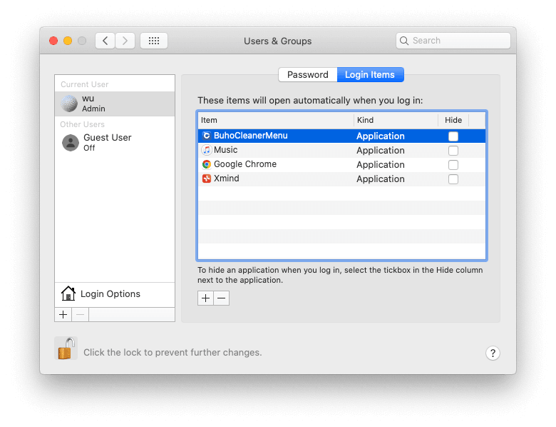Disable Login Items on macOS Monterey and Earlier