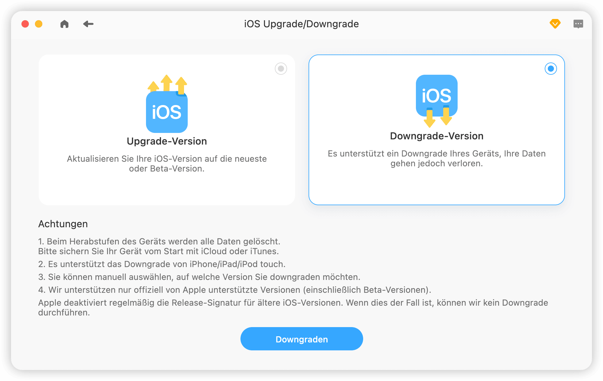 Downgrade von iOS durchführen