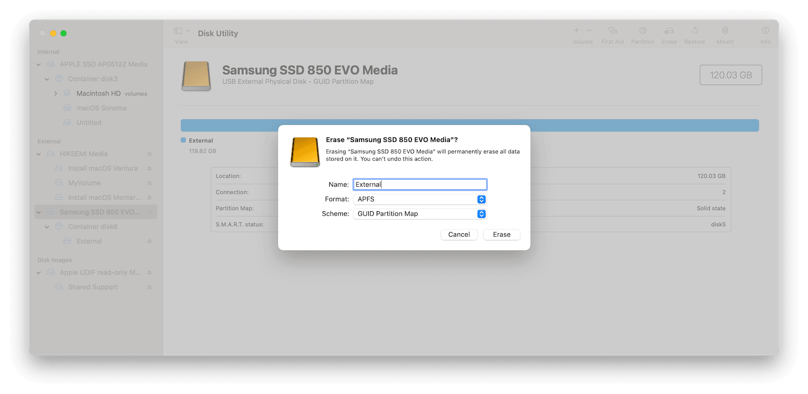 Erase External Drive on Mac with Disk Utility