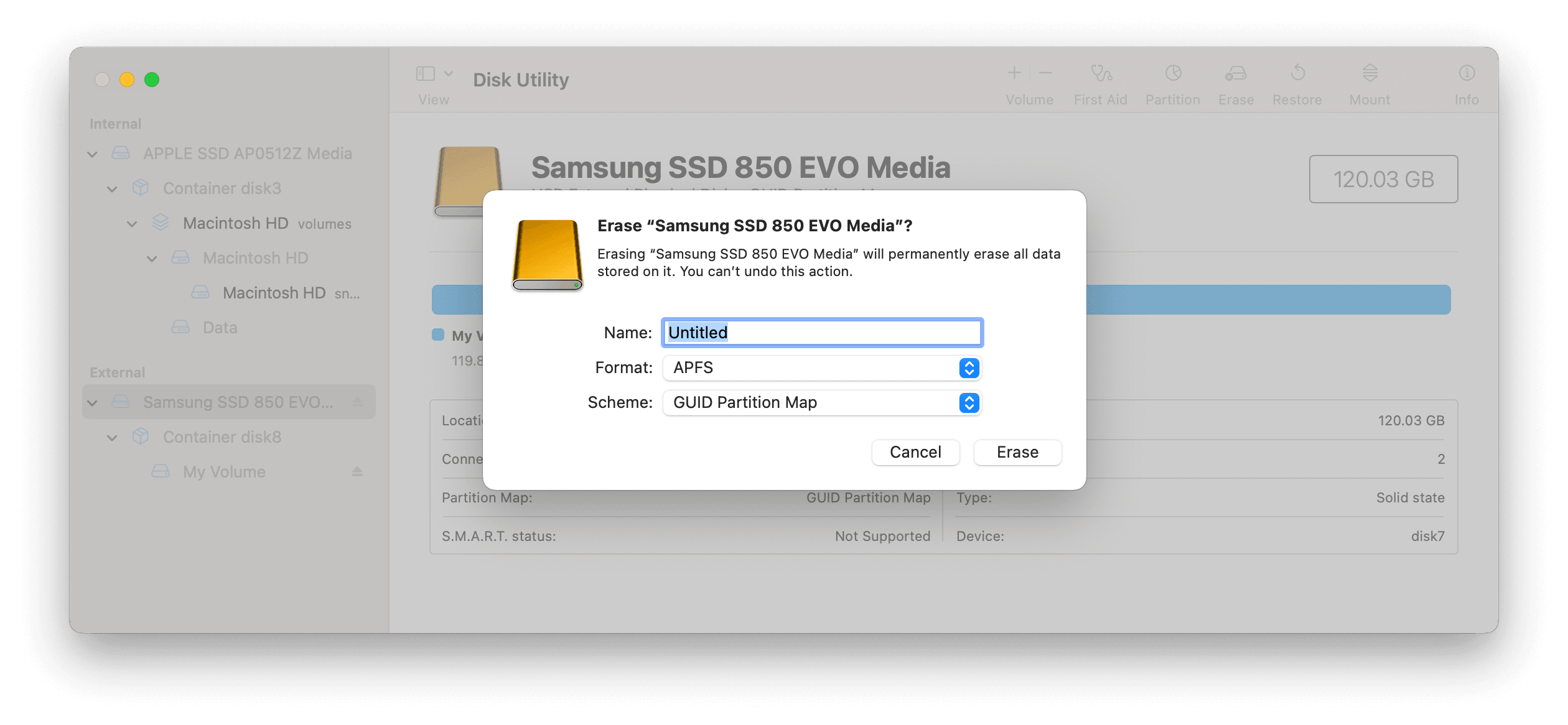 Erase External Hard Drive in Disk Utility