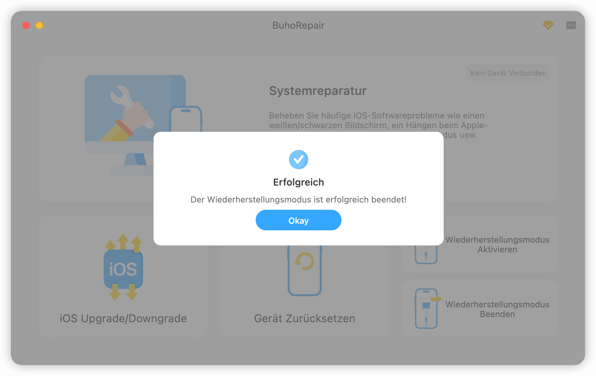 Wiederherstellungsmodus erfolgreich beenden