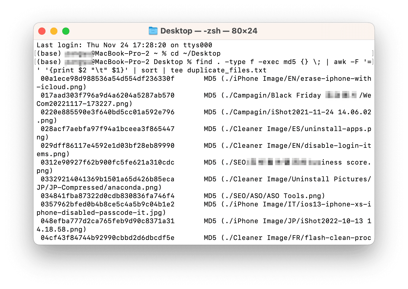 Find Duplicate Files with md5 hash