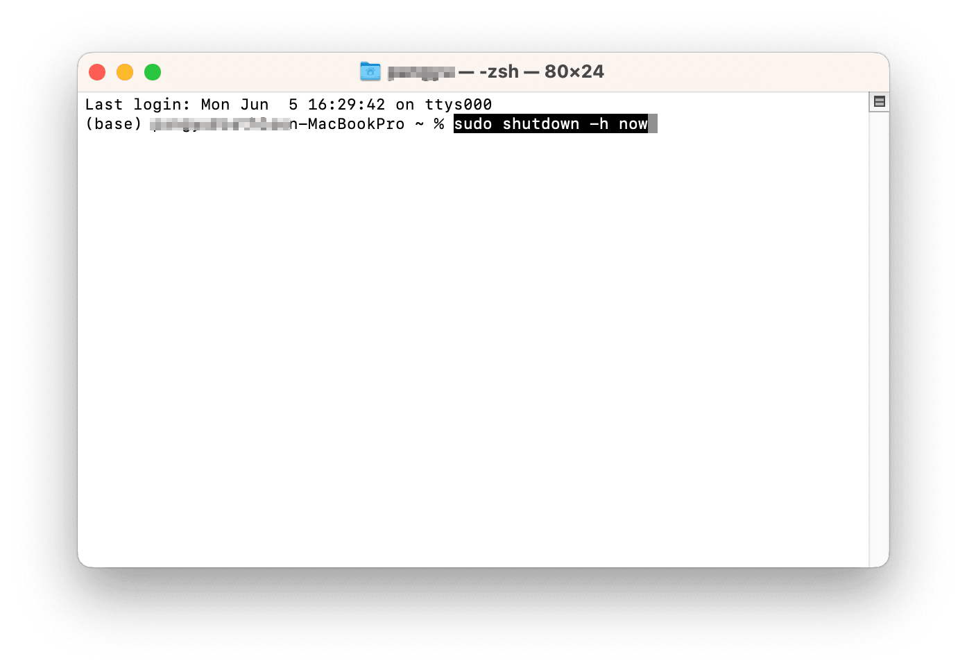 使用「終端機」強制關機 Mac