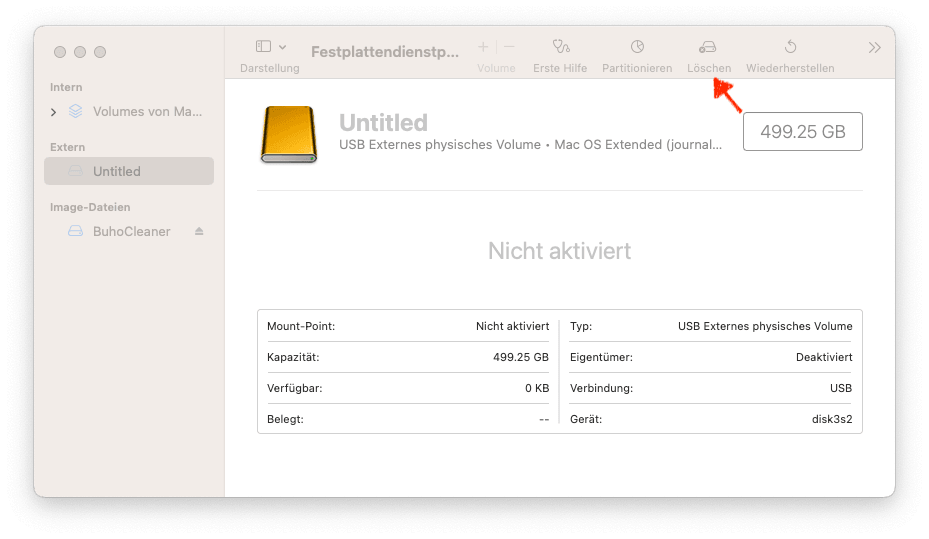Das externe Laufwerk auf dem Mac mit dem Festplatten-Dienstprogramm formatieren