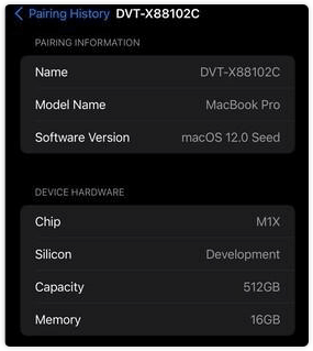 Leak of M1X MacBook Pro