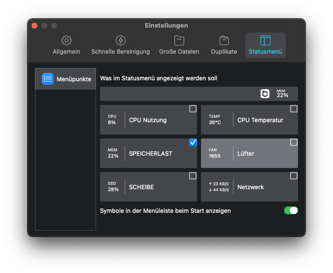Monitor Memory Usage in Status Menu