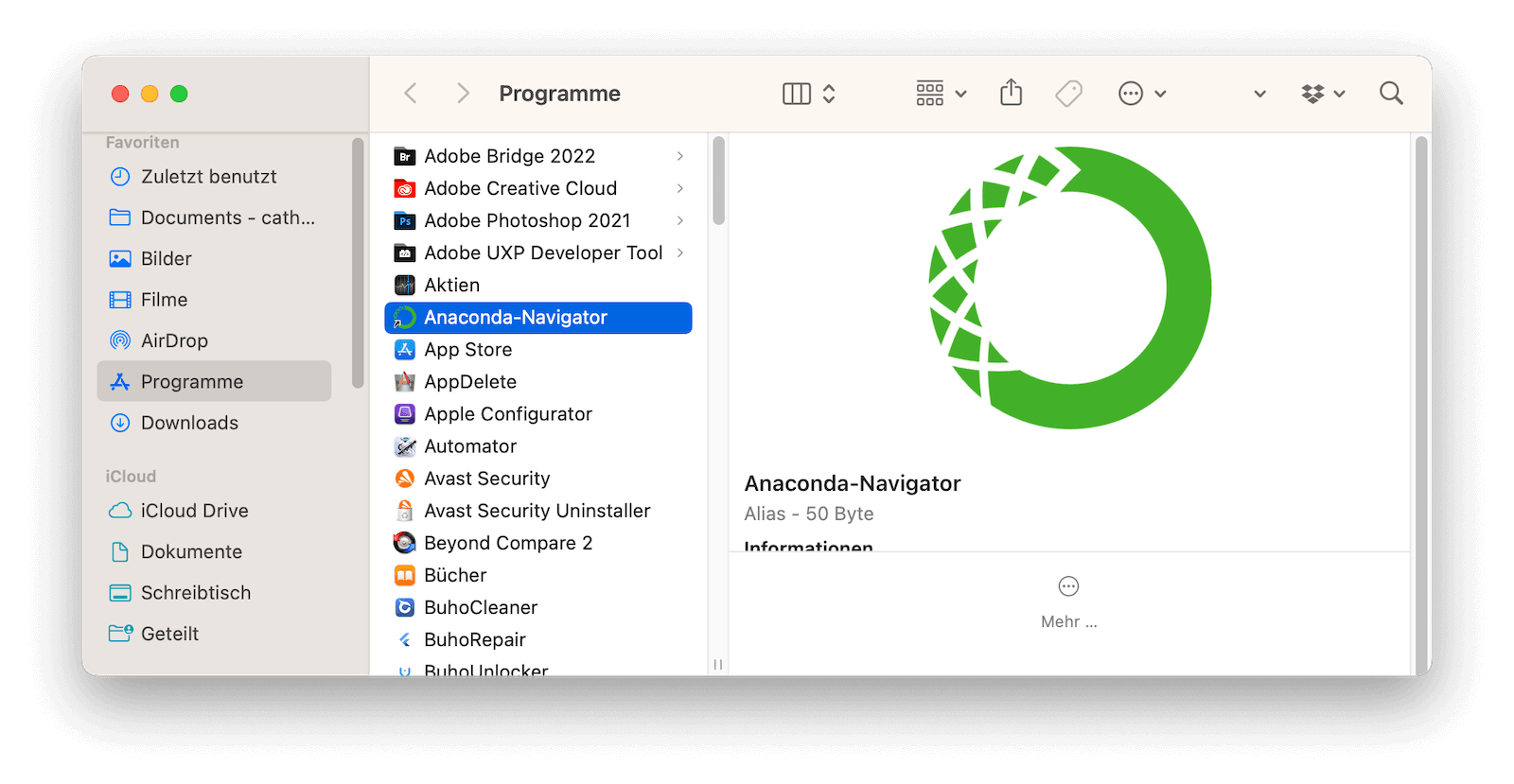 Deinstallieren Sie Anaconda mit Finder