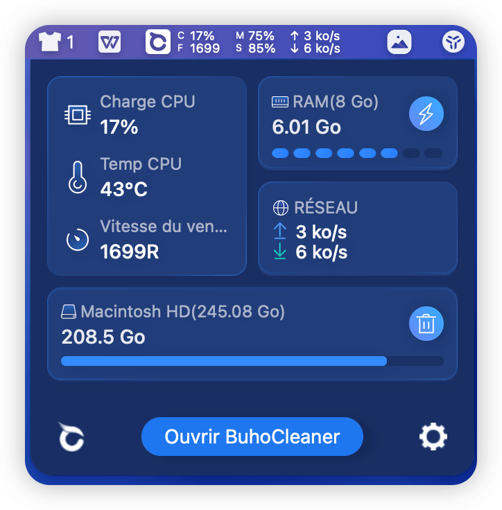 Menu de BuhoCleaner