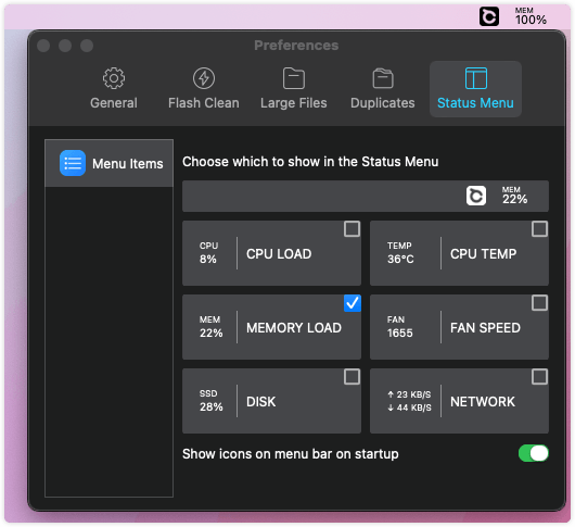 Monitor Memory Usage in Status Menu