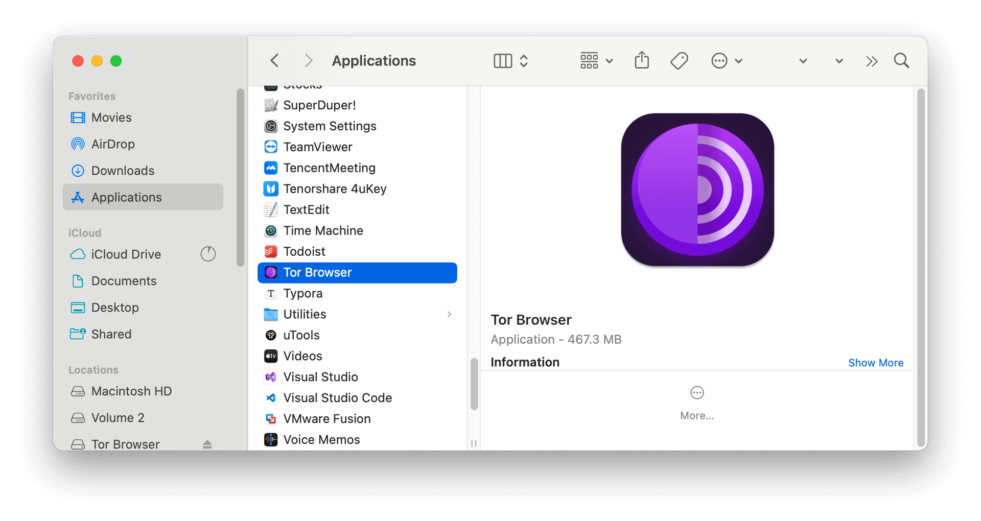 Move Tor Browser Application to Trash