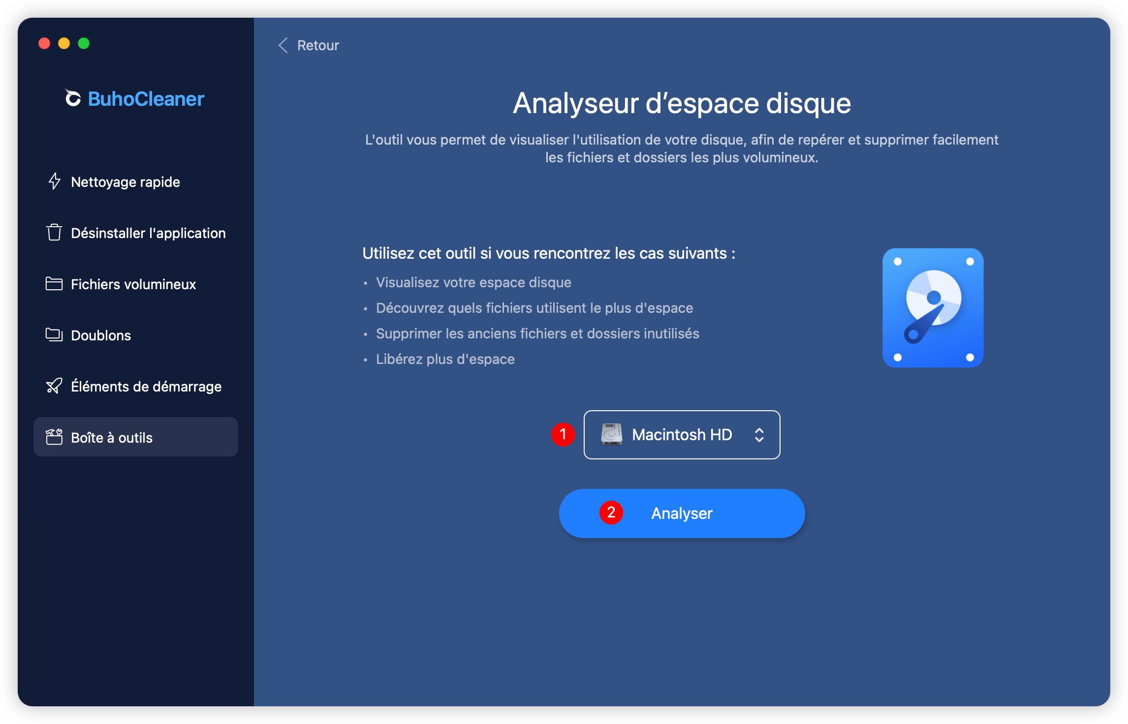 Choisir un périphérique ou un dossier à analyser