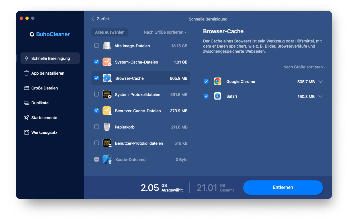 Cache auf dem Mac mit BuhoCleaner löschen