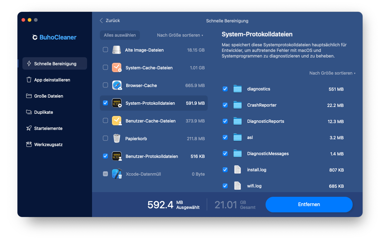 Logs auf dem Mac mit BuhoCleaner löschen
