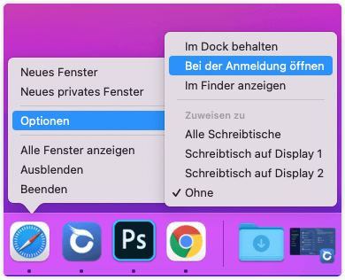 Startprogramme mit Dock entfernen