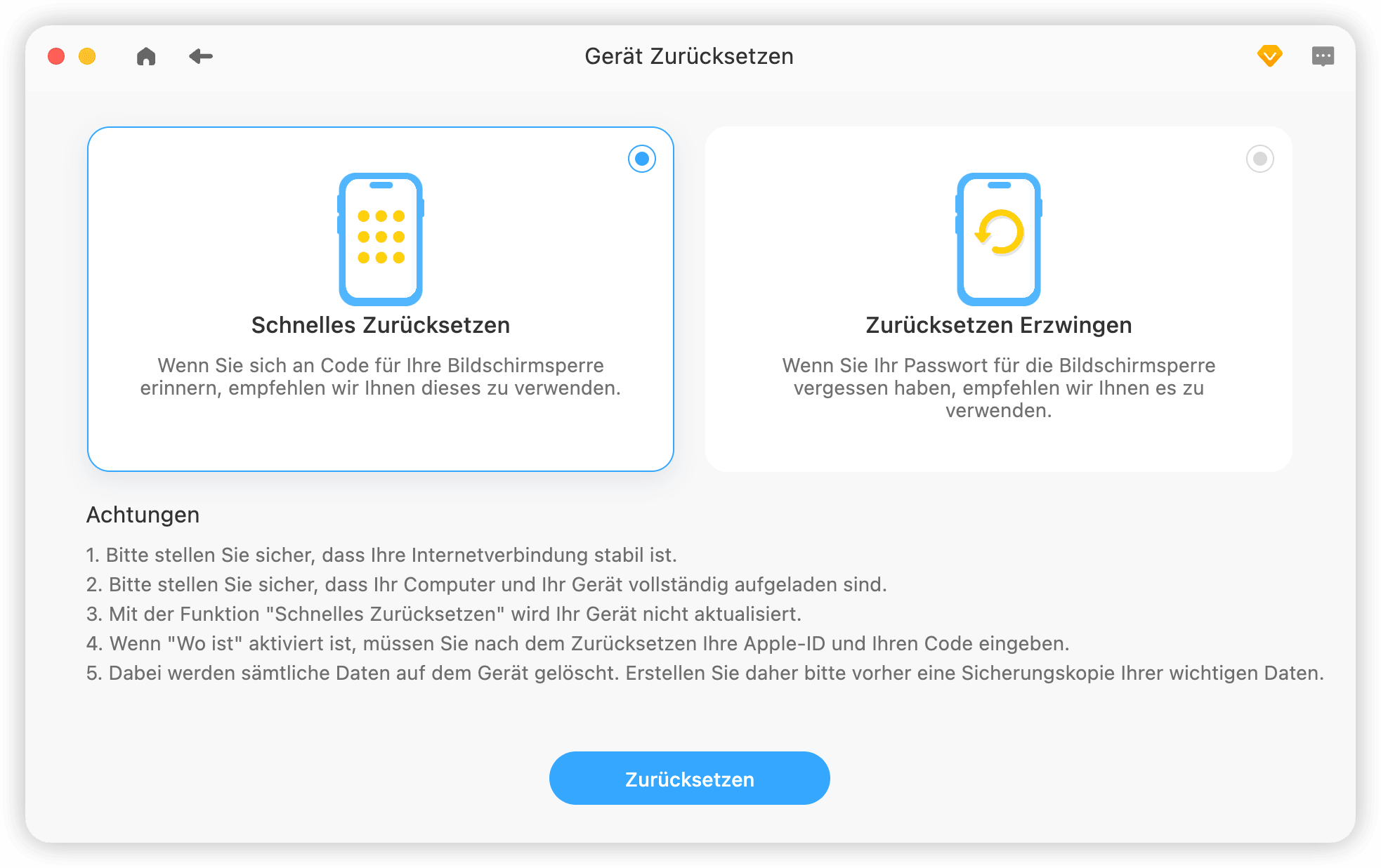 Gerät Zurücksetzen