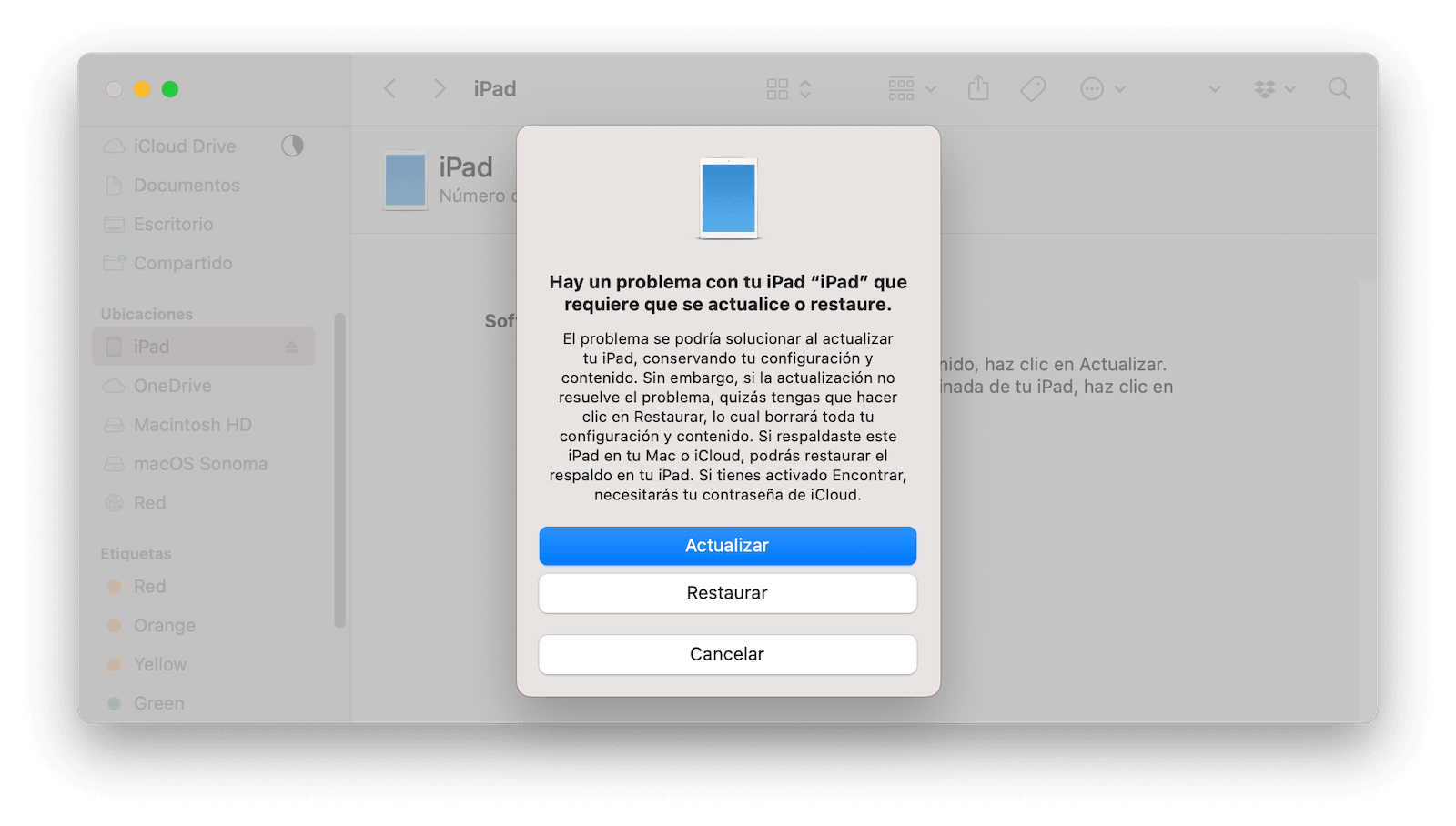 Restore iPad to Factory Settings with Finder in Recovery Mode
