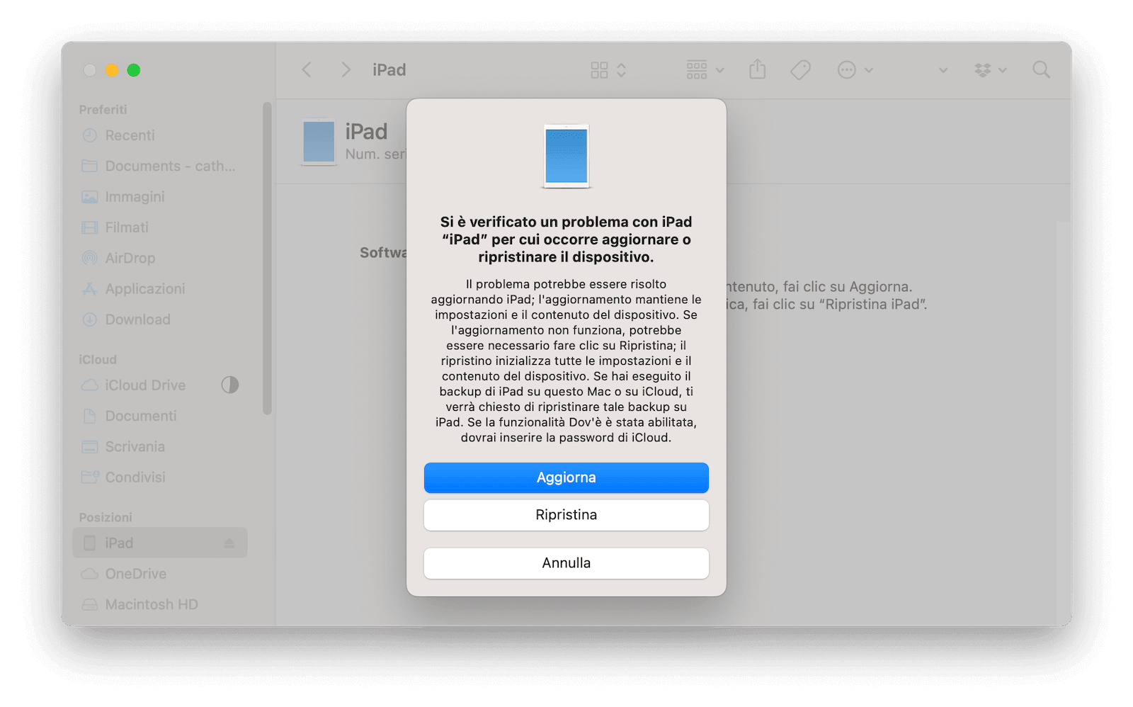 Restore iPad to Factory Settings with Finder in Recovery Mode