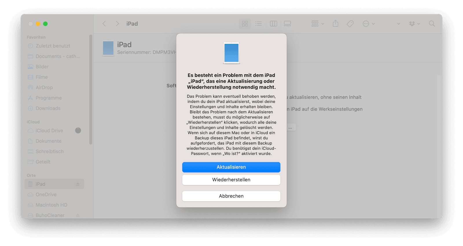 Restore iPad to Factory Settings with Finder in Recovery Mode