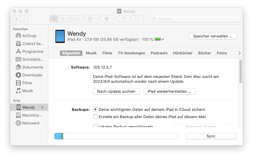 Restore iPad in iTunes