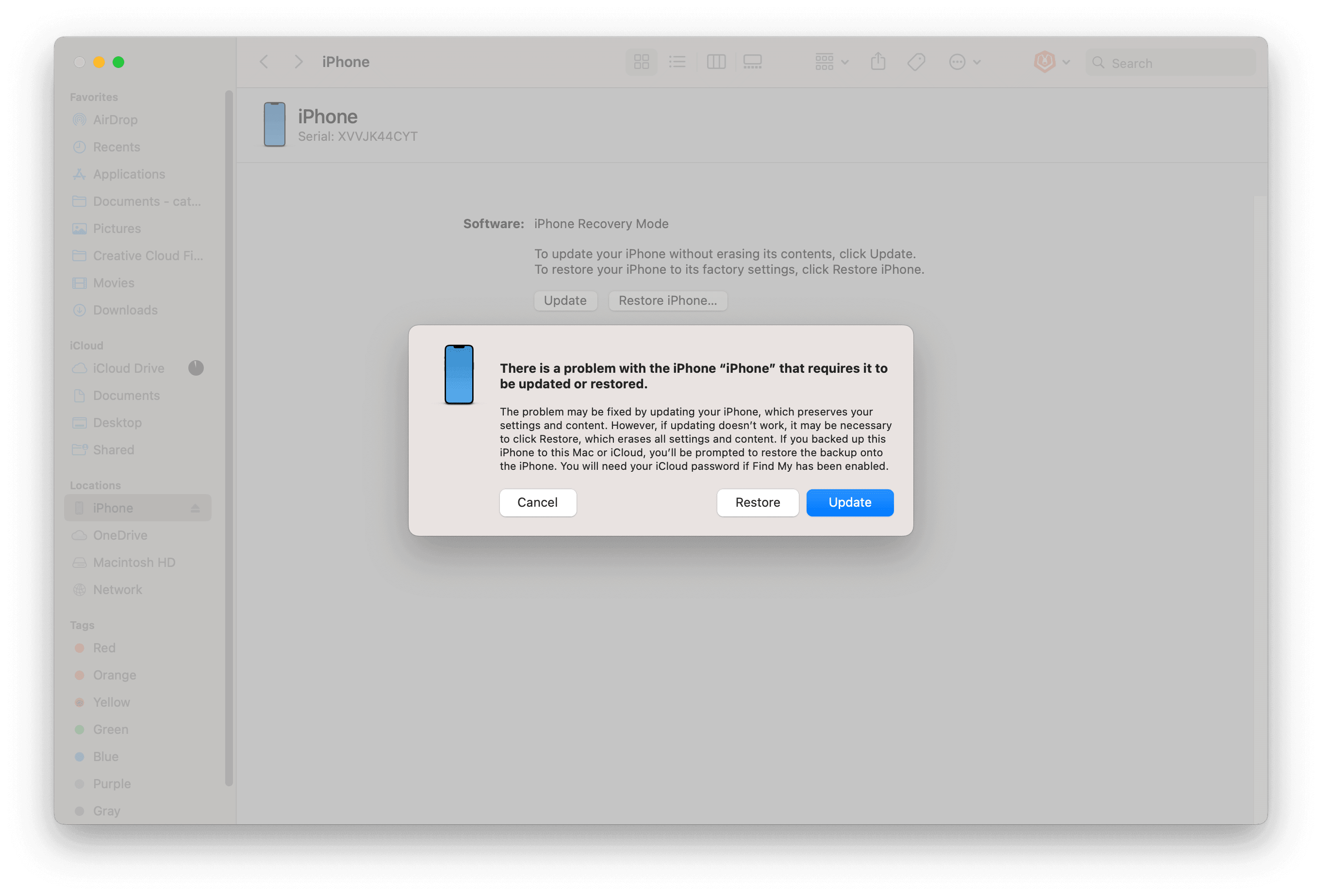 Restore iPhone in Recovery Mode