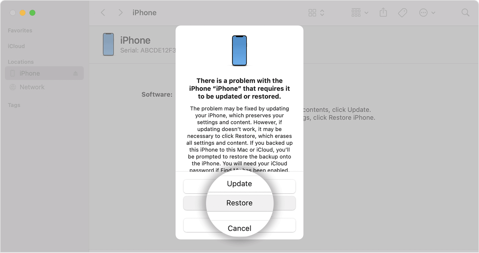 Restore iPhone in Recovery Mode with Finder