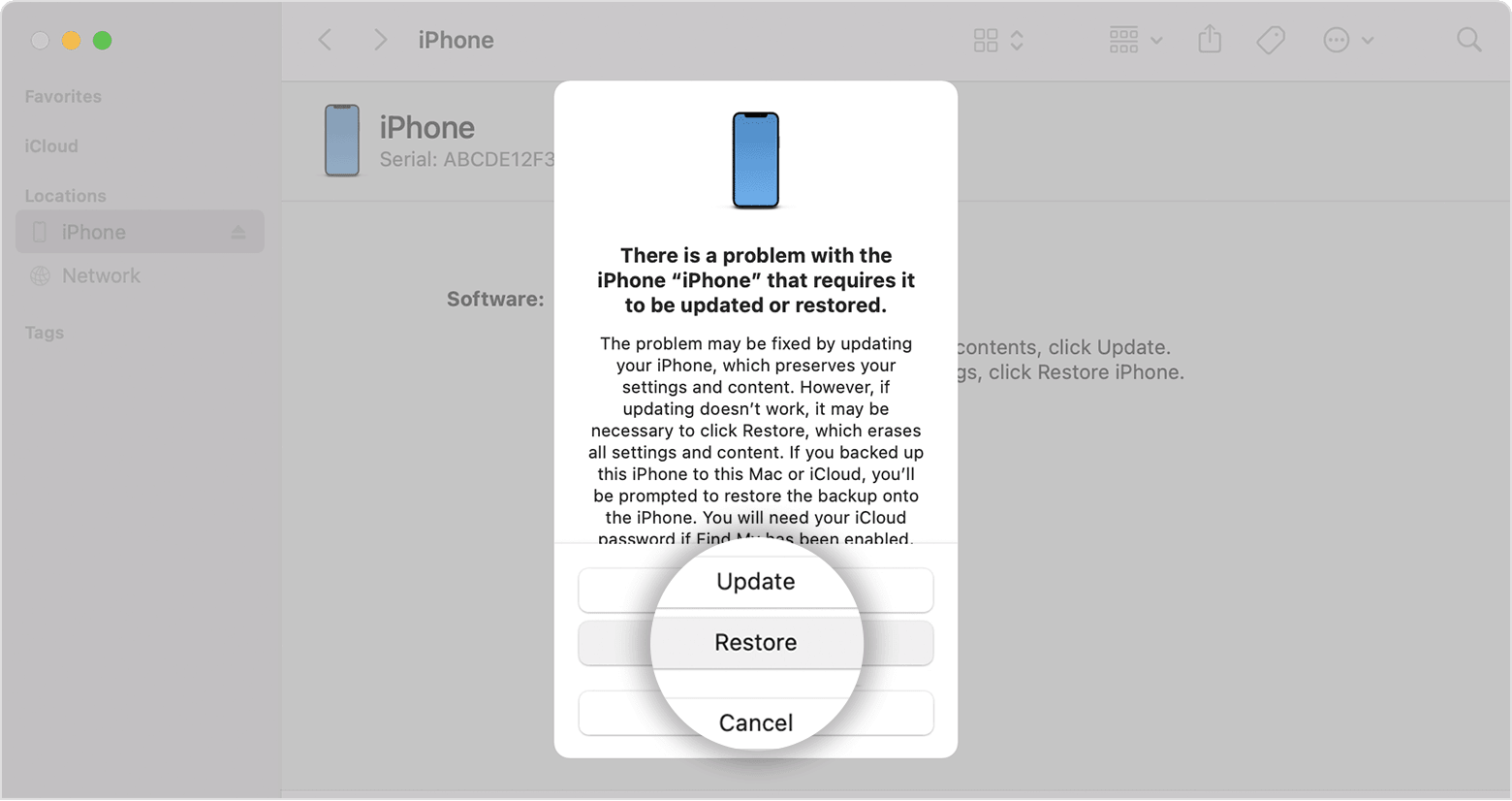 Restore iPhone in Recovery Mode