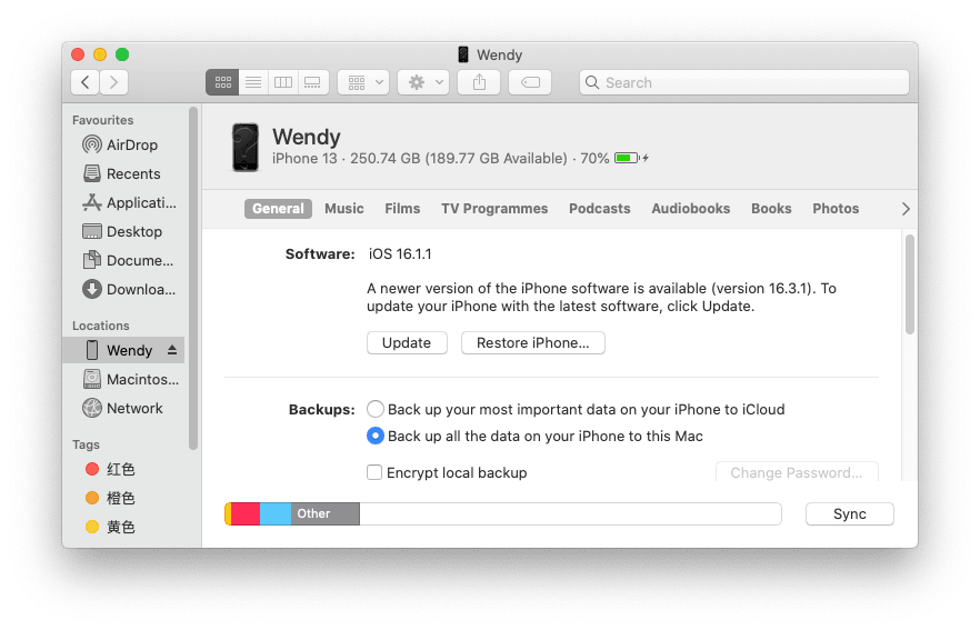 Restore iPhone via Finder