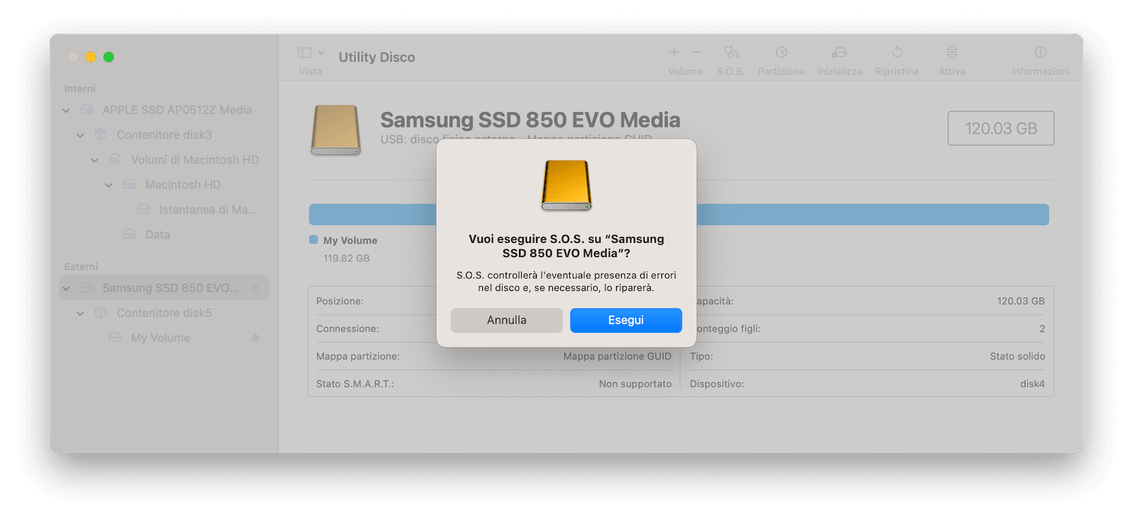 Run First Aid for External Hard Drive with Disk Utility