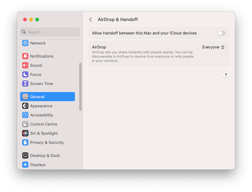 Set AirDrop Everyone in Settings Mac