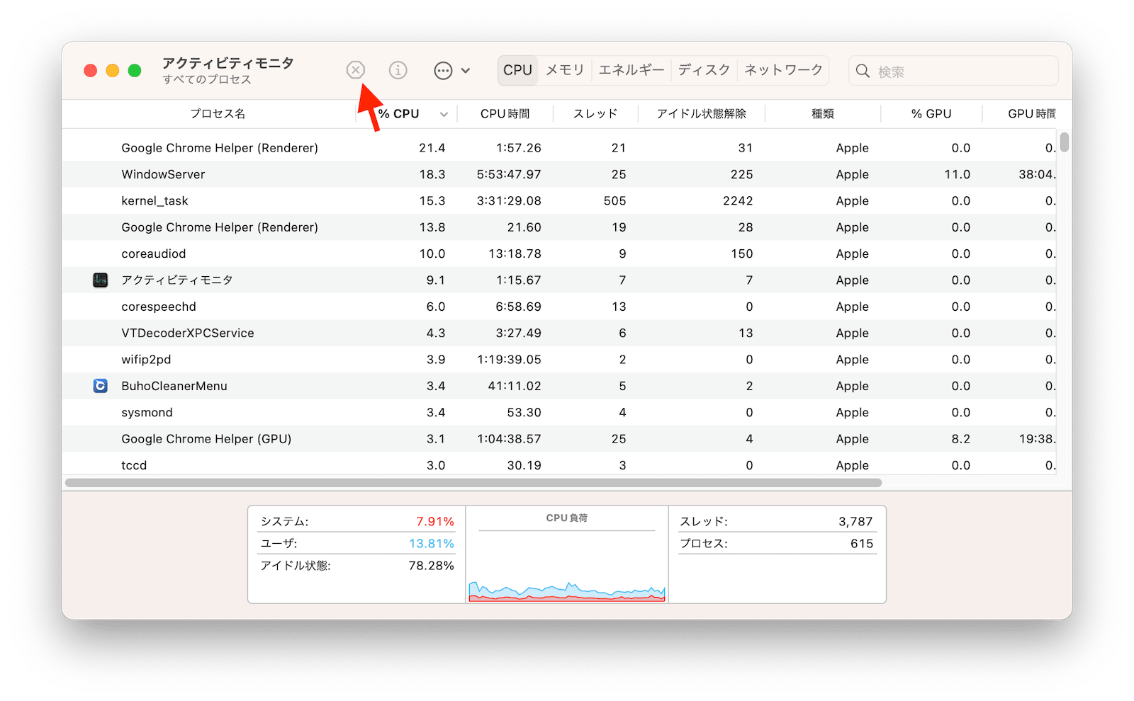 リソースを消耗するプロセスを止める