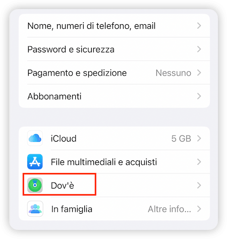 Disattivare Dov'è il mio iPhone
