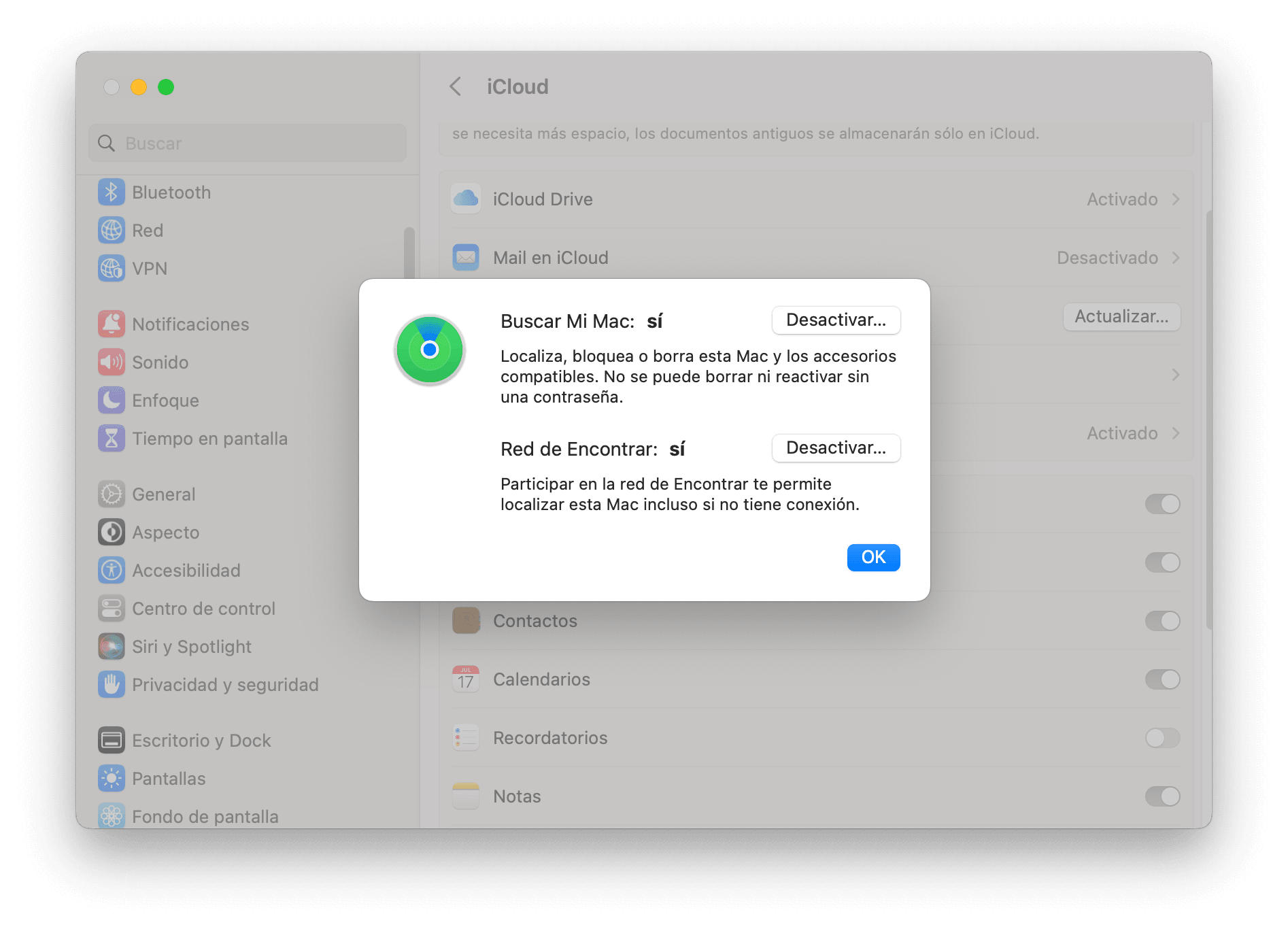 Desactivar Buscar mi Mac