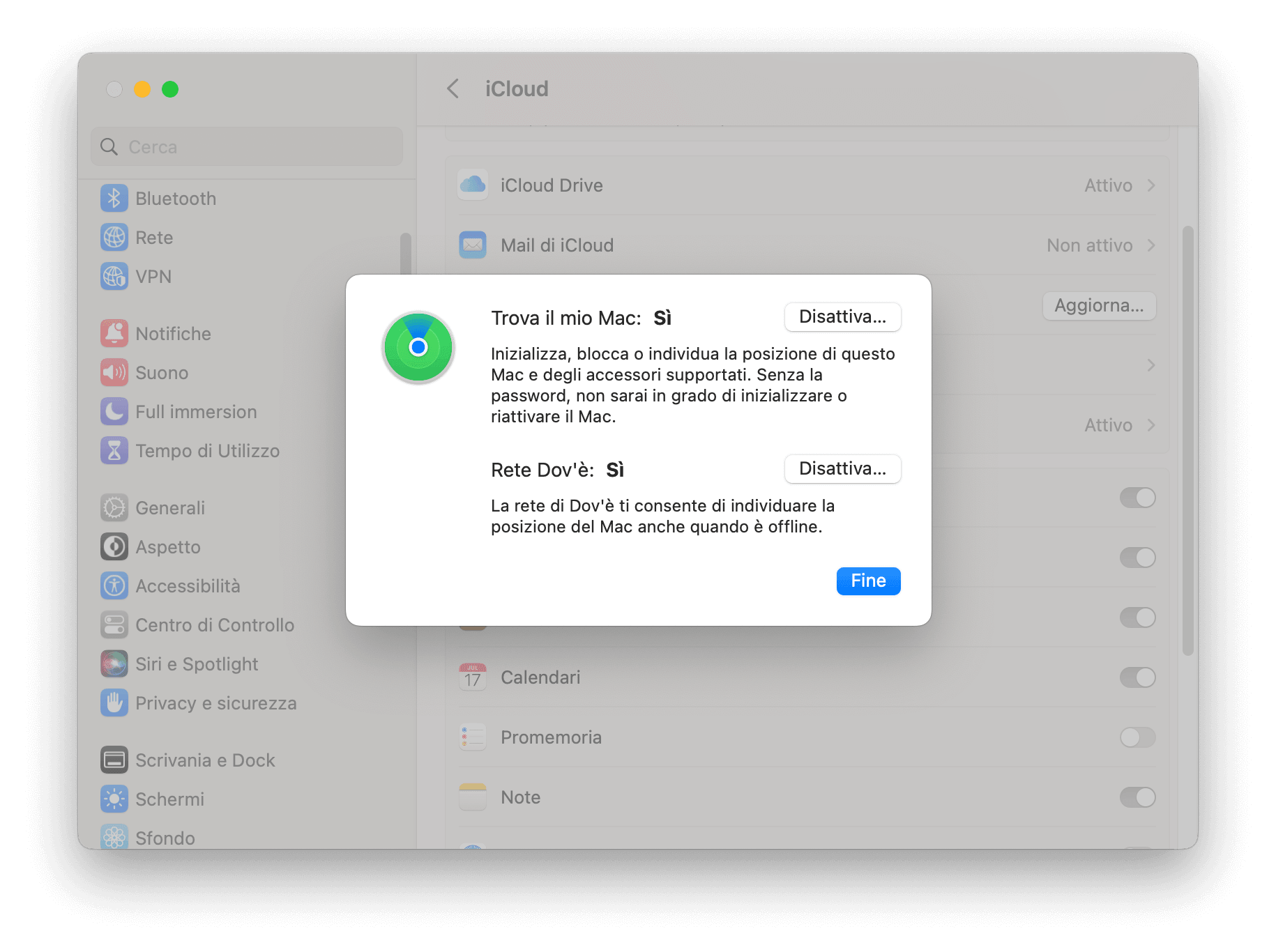 Disattivare Trova il mio Mac