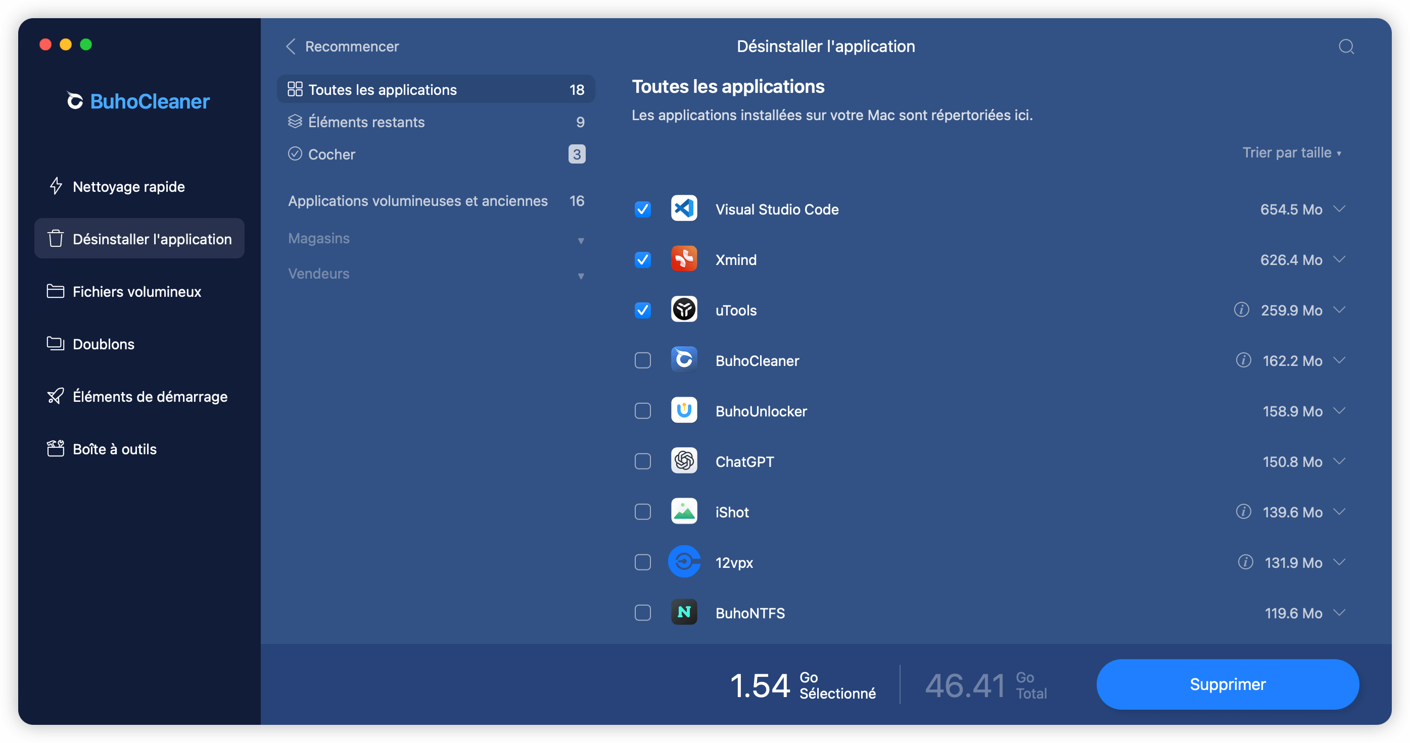 Désinstaller l'application