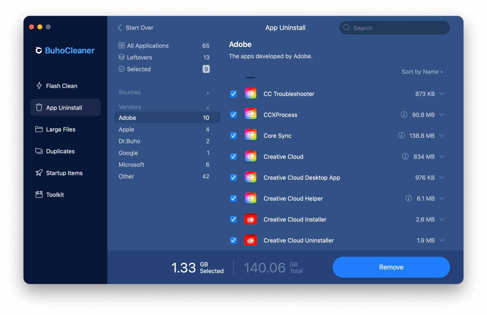 Uninstall Adobe Creative Cloud with BuhoCleaner