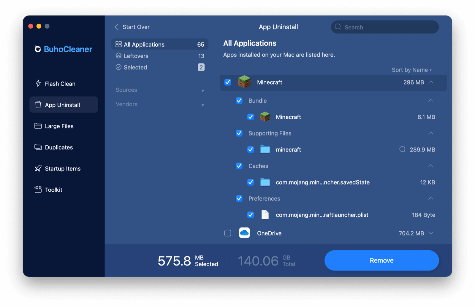 Uninstall Minecraft with BuhoCleaner