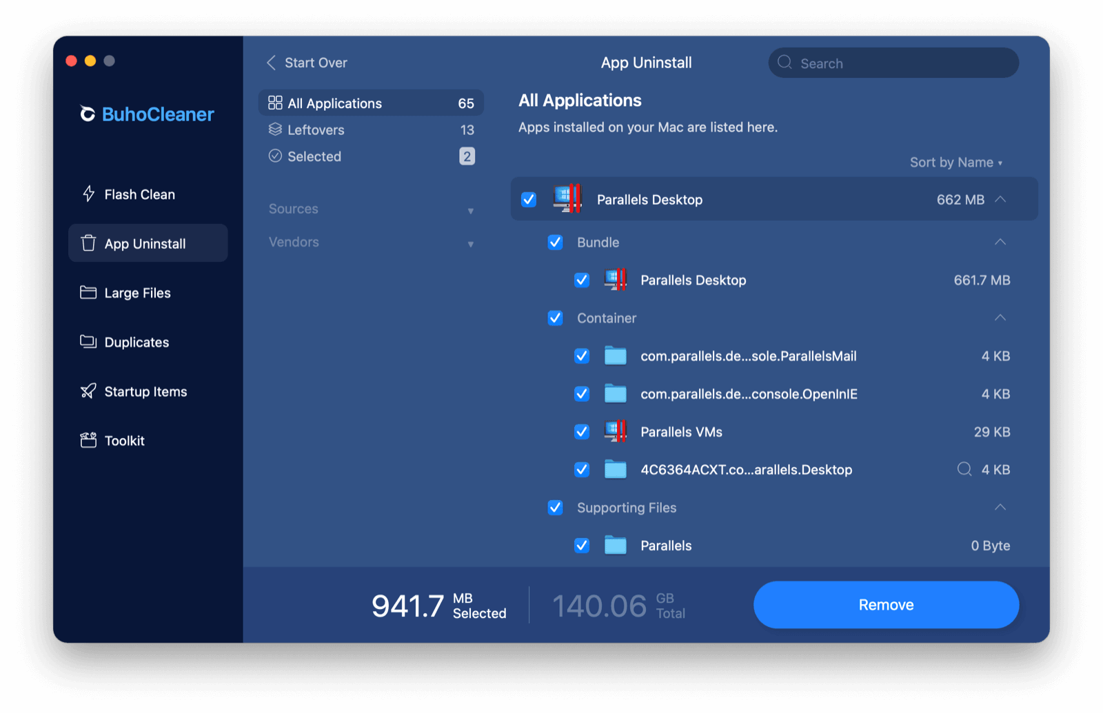 Uninstall Parallels Desktop with BuhoCleaner