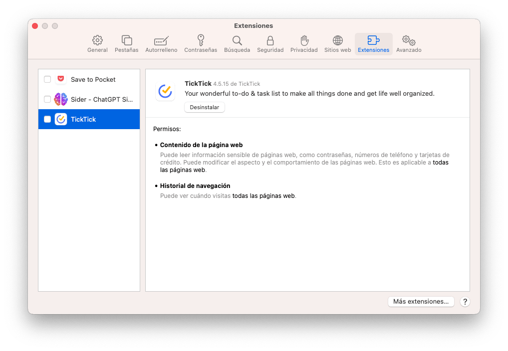 Uninstall Unused Extensions in Safari