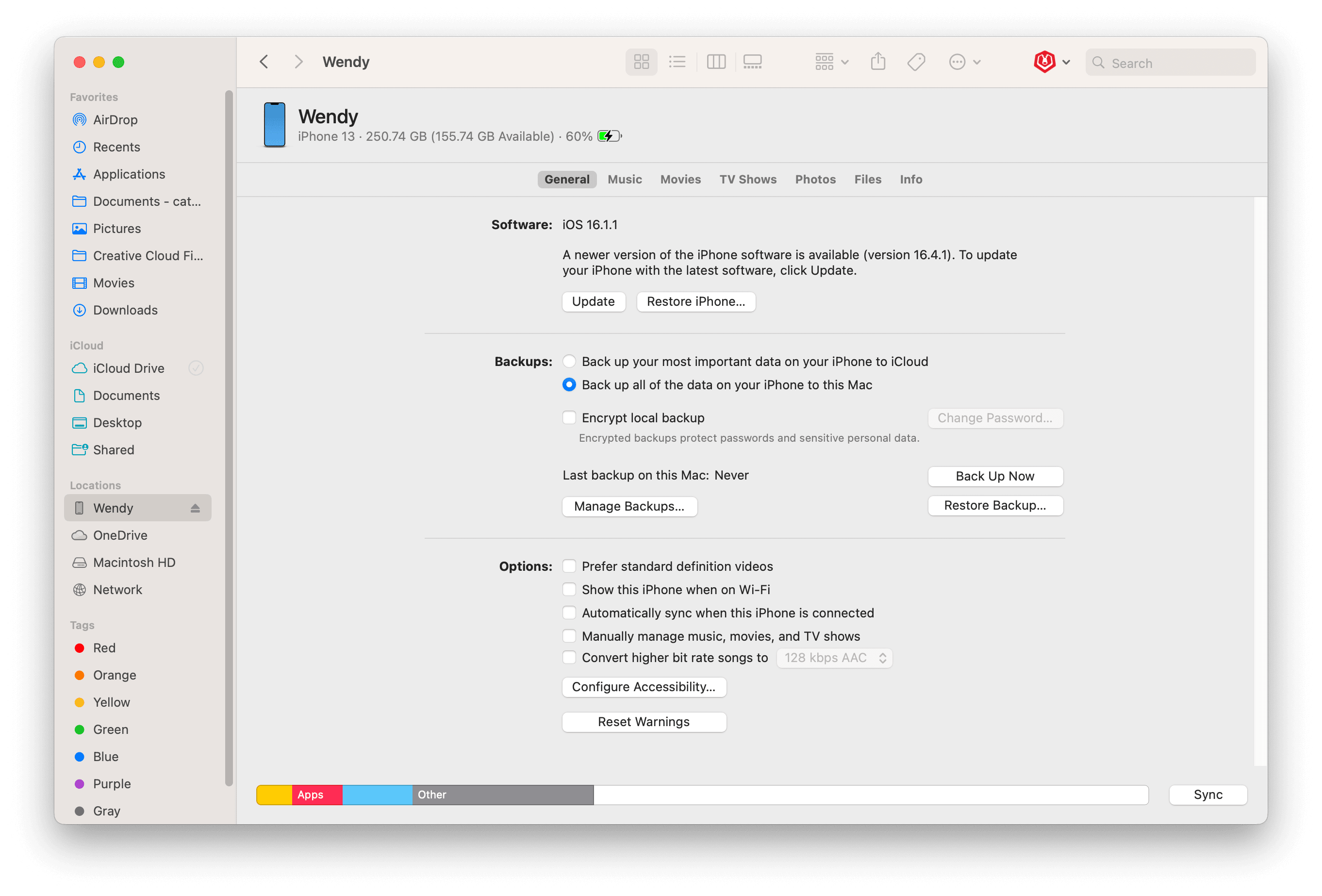 Update iPhone with Finder