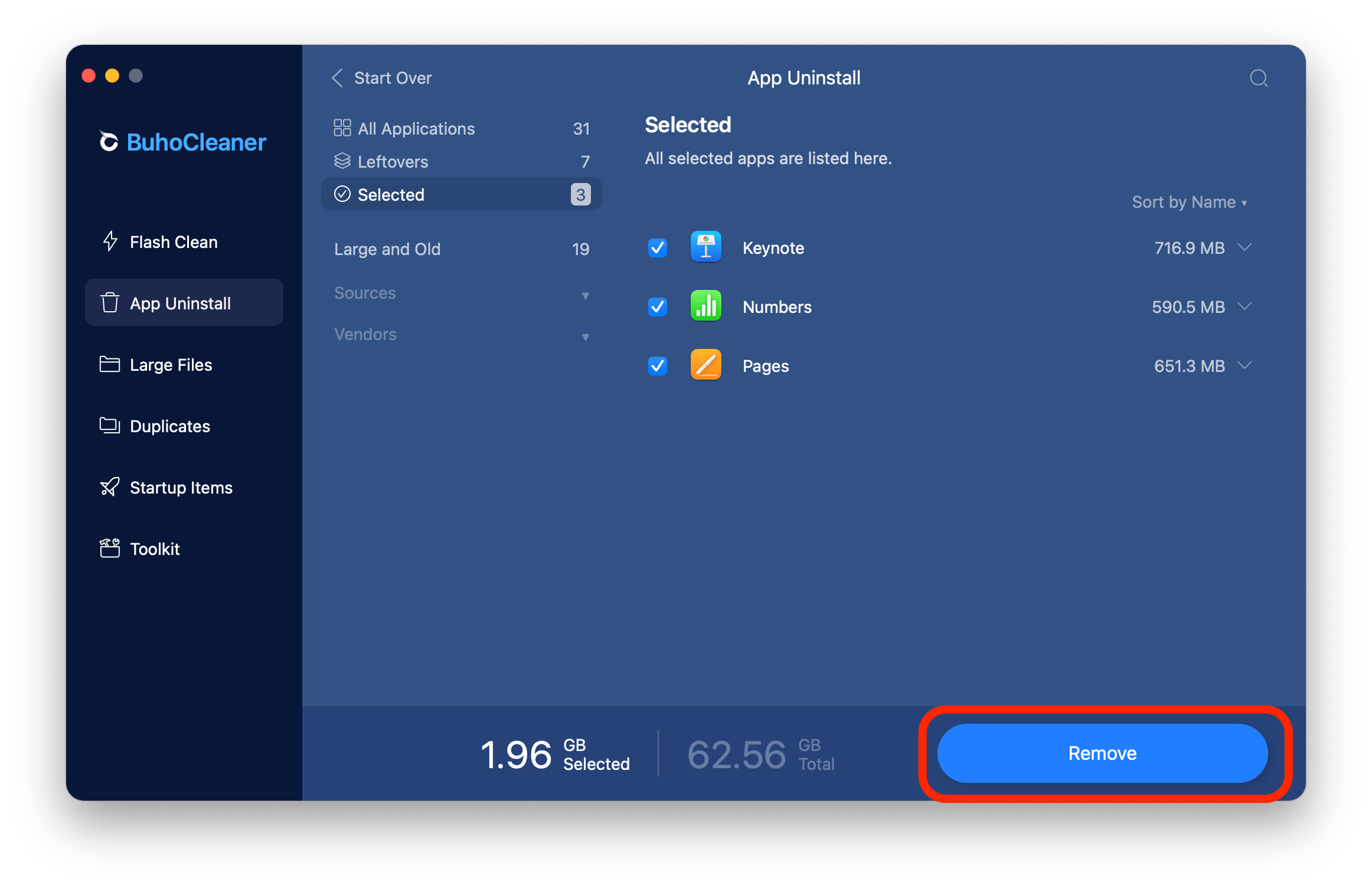 Start To Remove Apps