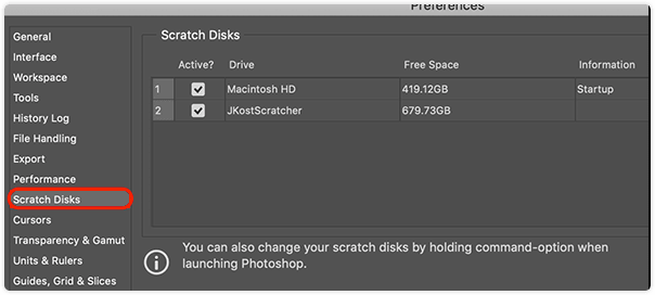 So ändern Sie Photoshop Scratch Disk auf dem Mac