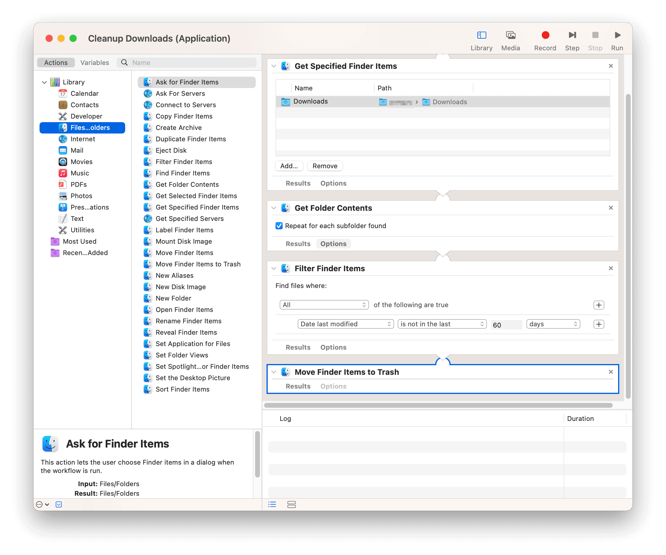 Create Cleanup Downloads Workflow with Automator